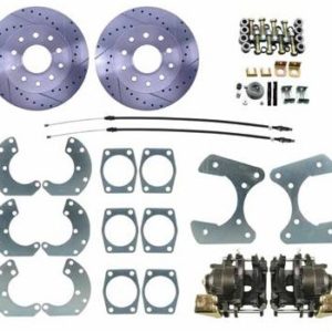 Ford 8 and 9 Small Early Bearing Disc Brake Conversion Kit - Drilled Slotted Rotors and Braided Steel Brakelines